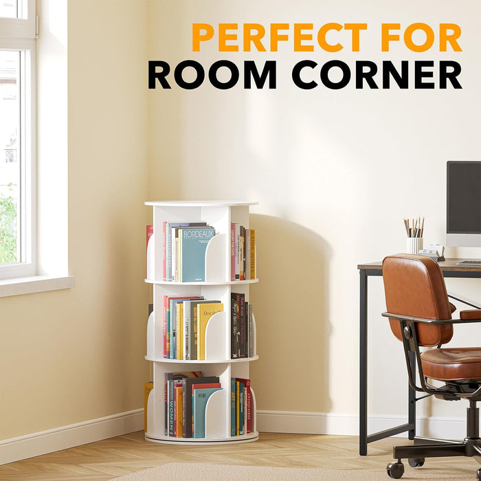Three Tier Rotating Bookshelf Tower White 37.8Inches
