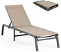 Foldable Outdoor Lounge Chair, No Assembly Patio Chaise Lounge Outdoor with 5-Positions, Aluminum Pool Lounge Chair with Portable Design for Pool, Deck, Beach, Backyard, Beige