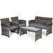 4 Pieces Patio Rattan Furniture Set with Glass Table and Loveseat