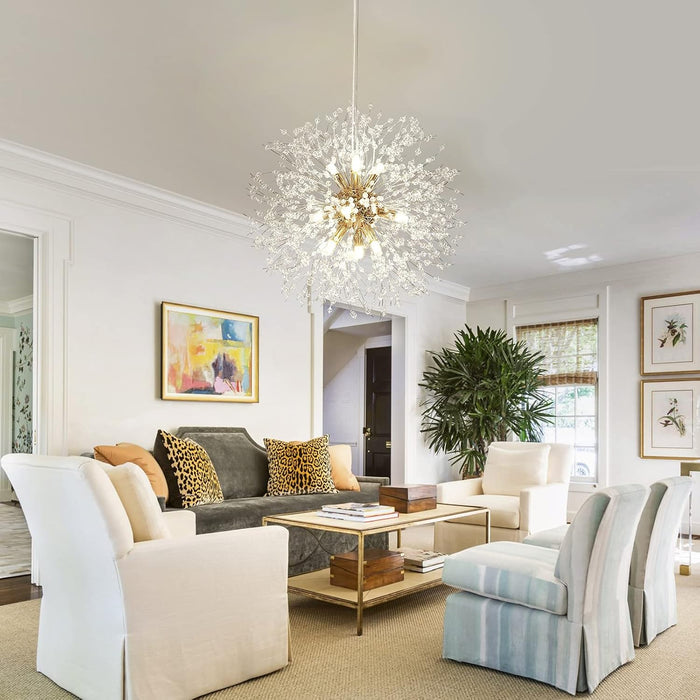 19.9" Gold Modern Crystal Chandeliers Firework, Bubble Chandelier Lighting for Bathroom Dining Room Bedroom Kitchen Island Living Room Light Fixture, 9-Light Gold Hanging round Chandalier