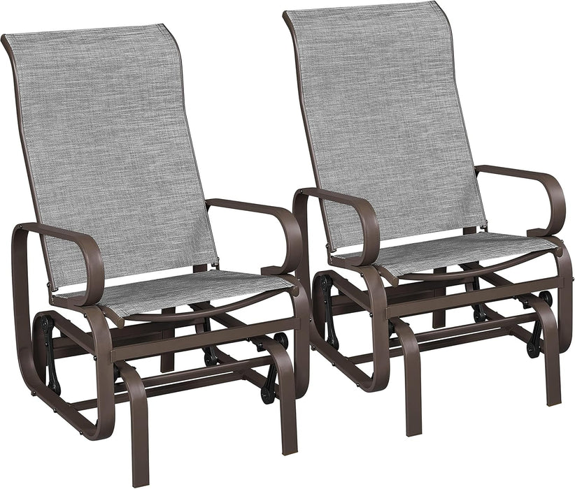 Outdoor Patio Glider, Rocking Lounge Chair with Sling Fabric and Steel Construction for Porch Patio Balcony Set of 2