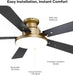 52 Inch Low Profile Gold Ceiling Fan with Lights, Modern Black and Gold Ceiling Fans with Remote/App for Indoor Bedroom, Flush Mount, 12.2'' Large 3CCT LED Light Panel, 6-Speed Quiet DC Motor