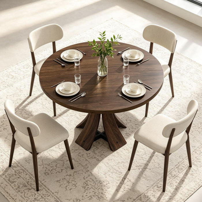 43.3" round Dining Table Set for 4 with Curved Solid Wood Frame