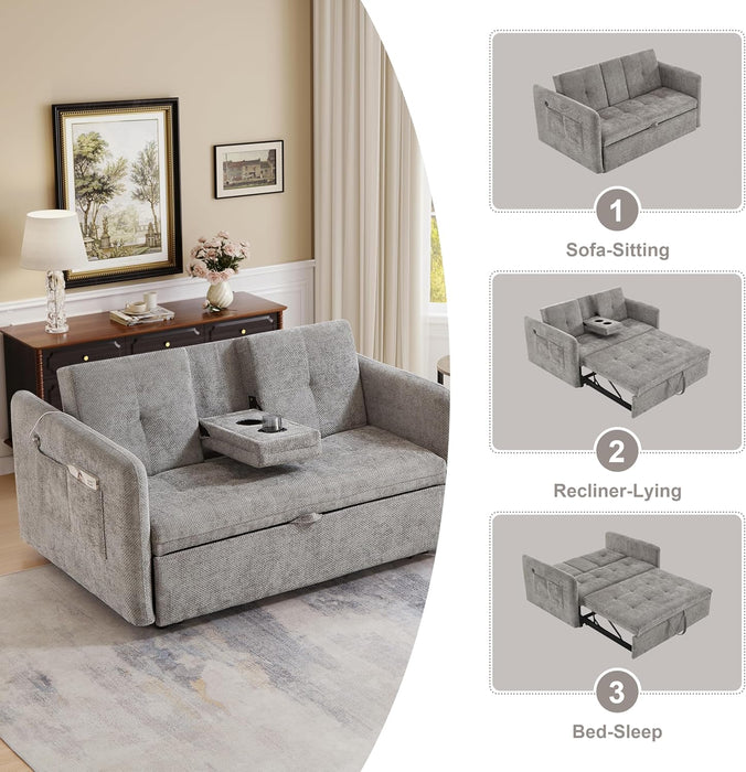 57Inch Convertible Sofa Bed With USBChargingPorts Grey