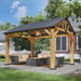 10' X 12' Outdoor Wood Gazebo, Hardtop Gazebo Permanent Wooden Pavilion with Gable Galvanized Steel Roof for Patio, Garden, Backyard, Natural