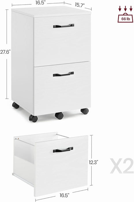 2-Drawer File Cabinet, Filing Cabinet for Home Office, Small Rolling File Cabinet, Printer Stand, for A4, Letter-Size Files, Hanging File Folders, Industrial, White UOFC040W46