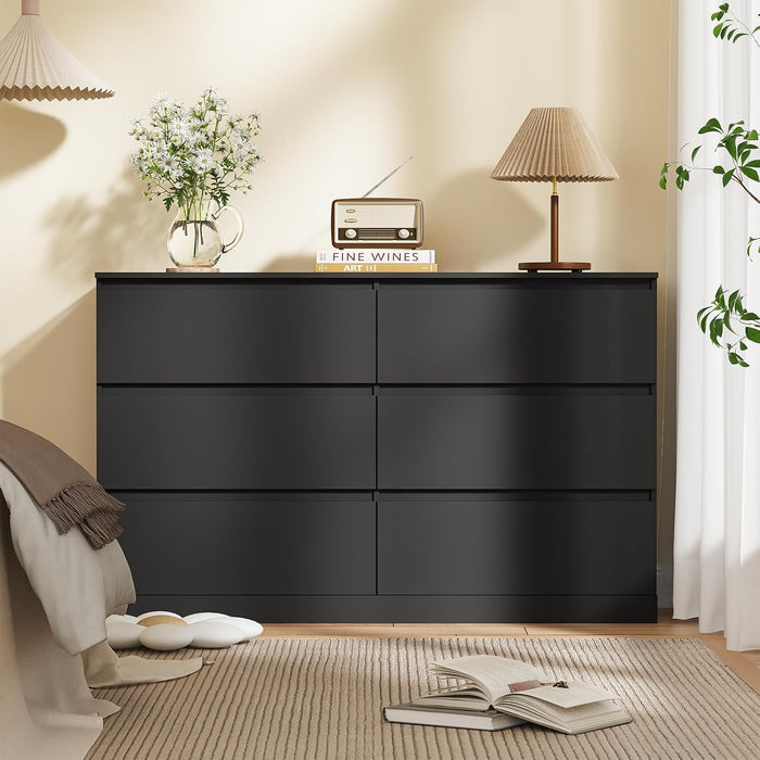 Dresser with 6 Drawers, Chest of Drawers with Hidden Drawer, Black