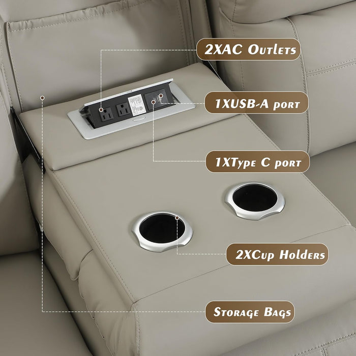 Dual Motor Power Reclining Sofa, Breathable Leather Reclining Couch with Power Headrest/Led Light/Armrest Storage, Recliner Sofa 3 Seater for Living Room (Grey, 3 Seater)