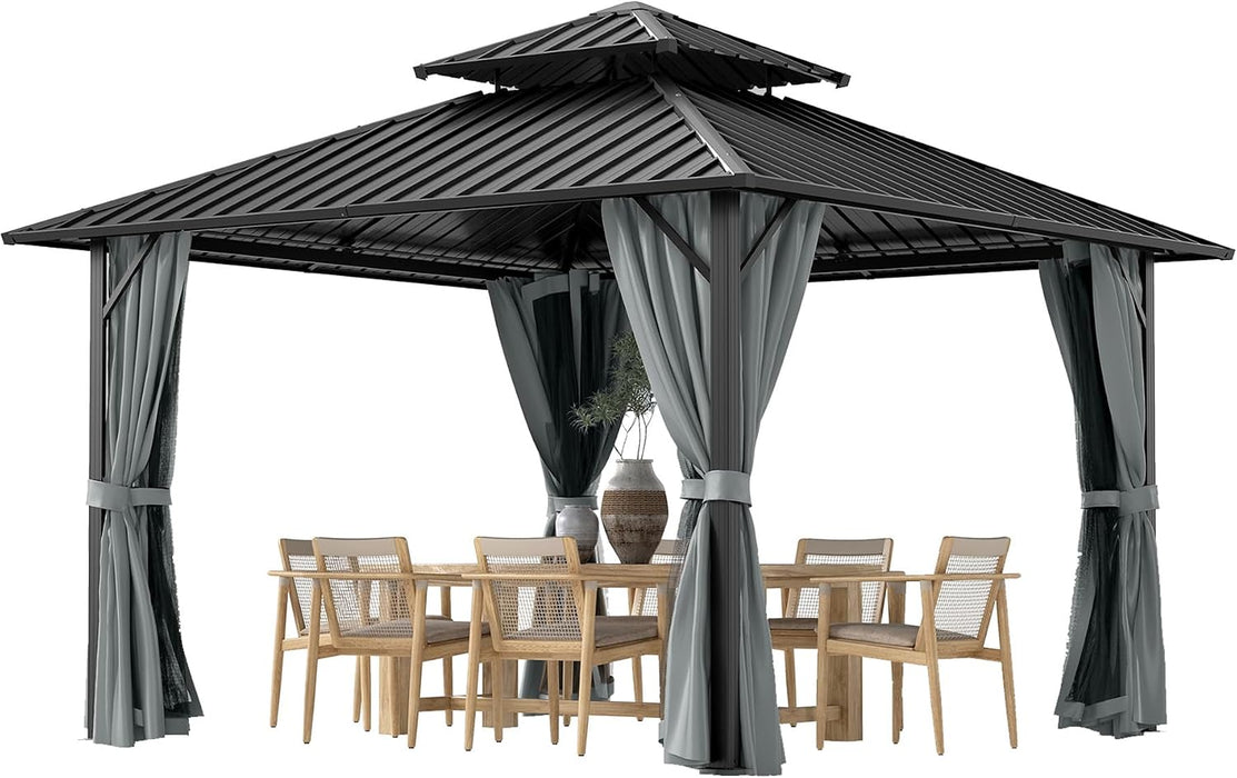 12x12 Aluminum Hardtop Gazebo Grey Weatherproof Roof