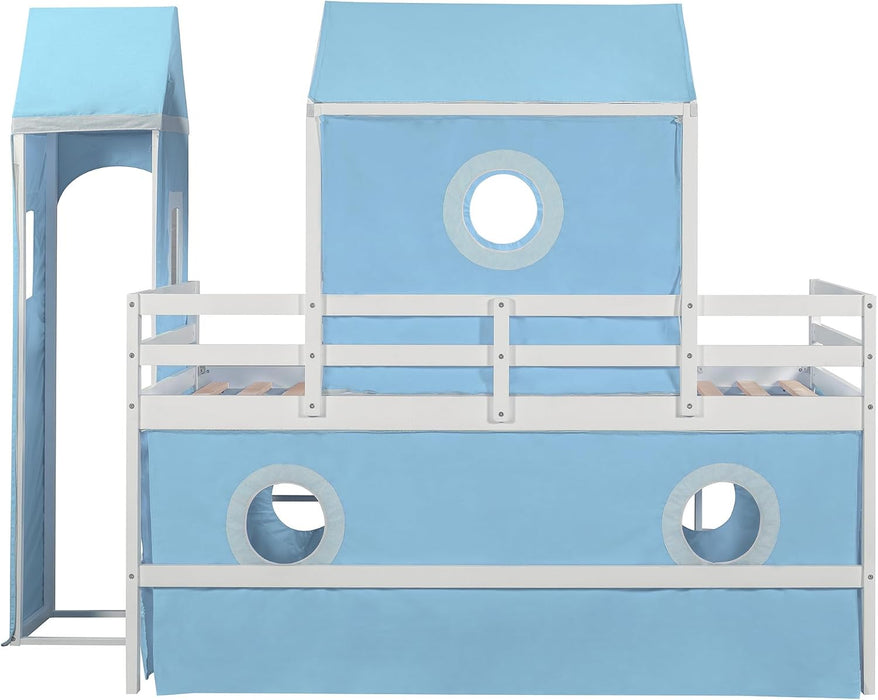 Twin Loft Bed With MultiSlide Playhouse AzureOceanBlue