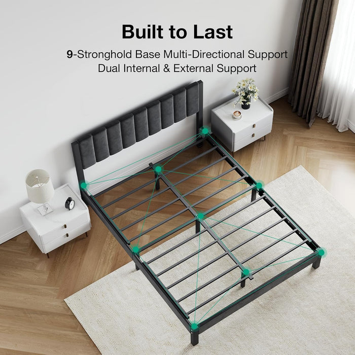 King Bed Frame with Piano Keys Headboard and Footboard, Metal Platform Bed Frames King Size, No Box Spring Needed, Easy Assembly, Steel Slats Support, Velvet Black