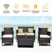 4-Piece Wicker Patio Conversation Furniture Set Sofa Chair with Brown and Grey Cushions Garden