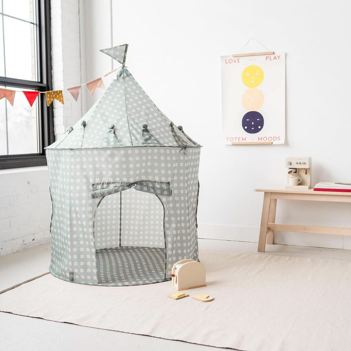 Kids Play Tent - Sustainable Recycled Fabric – Fun Spacious Childs Playhouse for Indoor Games for Boys & Girls - Durable Fort Pop up House for Toddlers & Children Age 3-10 - Gingham Blue