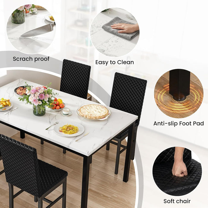 Extravagant Faux Marble Dining Table Set WhiteBlack