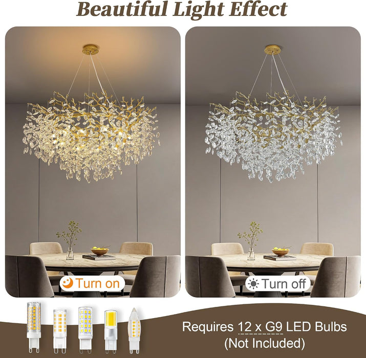 Gold Crystal Chandelier 43 Inch Tree Branch Chandelier 12-Lights