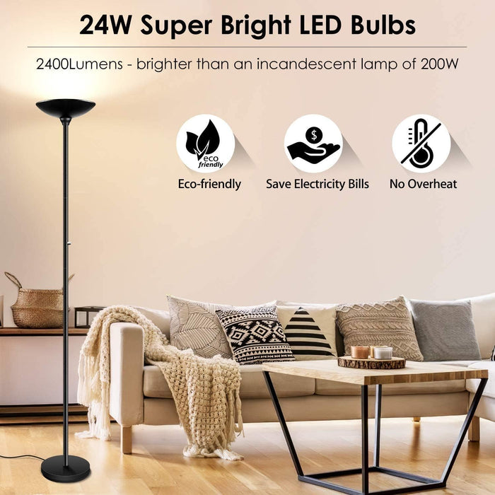 Torchiere Led Floor Lamp 70InchTall Dimmable Black