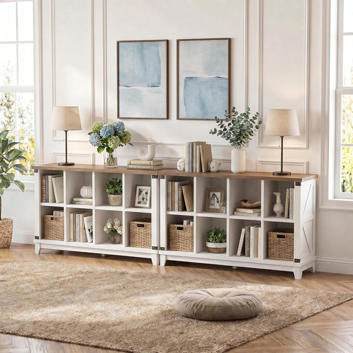 8-Cube Storage Organizer, Farmhouse Bookshelf, Display Shelf for Living Room, Bedroom, Home Office, White