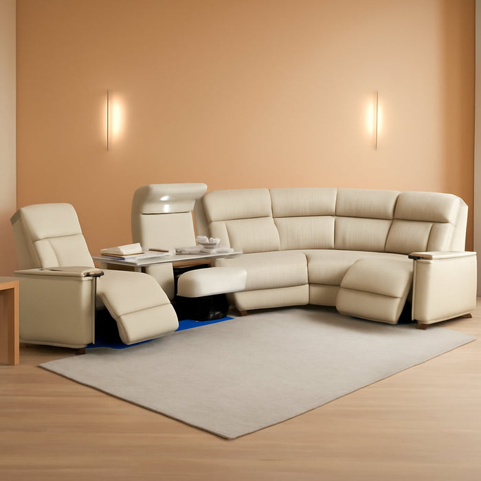 Power Sectional Reclining Sofa Set, Living Room Furniture Sets,Breathing Leather Reclining Sectional Couch with Storage Console/Cup Holder/Led Light for Living Room