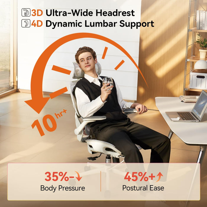 B100 PRO Ergonomic Office Chair with Footrest, 4D Flip-Up Armrests