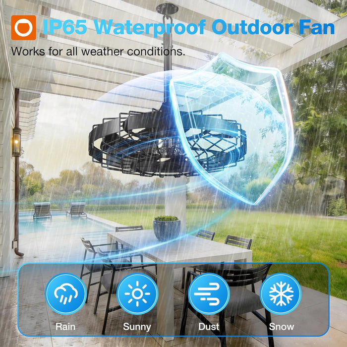 20 Inch Outdoor Ceiling Fan without Light, IP65 Waterproof Plug in Caged Hanging Fan, Remote Control, 6 Speeds Reversible Outdoor Fans for Patio, Gazebo, Pergola, Porch