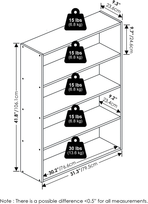 Amber Pine Bookshelf 4-Tier Open Storage 9.3x31.3x41.8