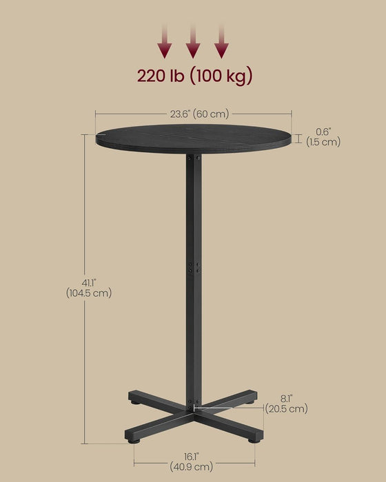 round Cocktail Table, Set of 2, High Top Bar Pub Table with Metal Frame and Cross Base, for 2-3 People, Modern, Easy to Assemble, 23.6 X 41.1 Inches, Ebony Black ULBT361B01-2J