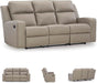 Lavenhorne Contemporary Faux Leather Manual Reclining Sofa with Drop down Table, Cup Holders and USB Ports, Beige