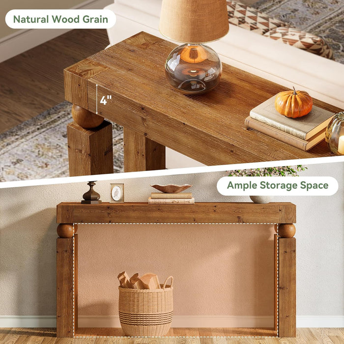 60-Inch Solid Wood Console Table, Farmhouse Narrow Entryway Table for Sofa, Entrance, Foyer, Living Room,Hallway, Brown
