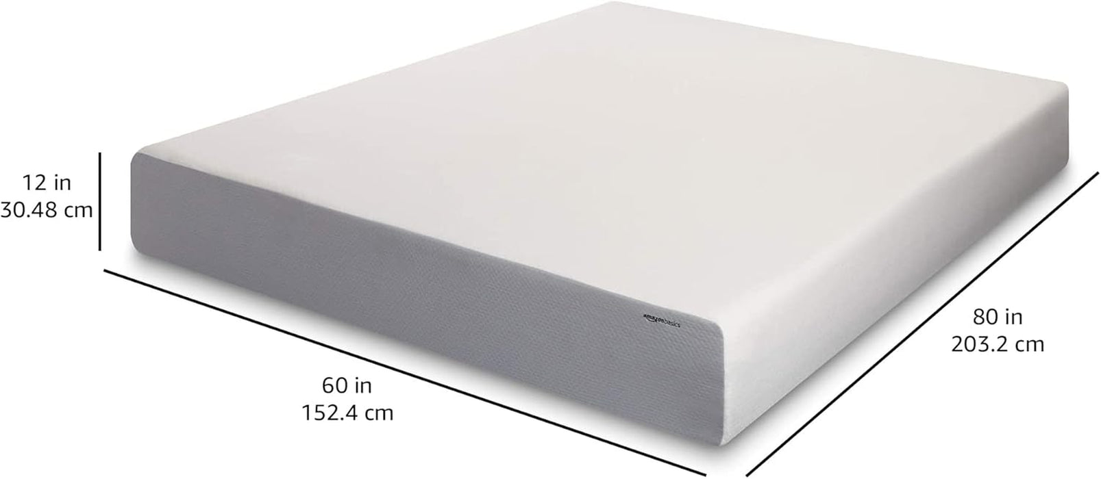 Memory Foam Mattress, Medium Firm, 12 Inch, Queen, White/Grey