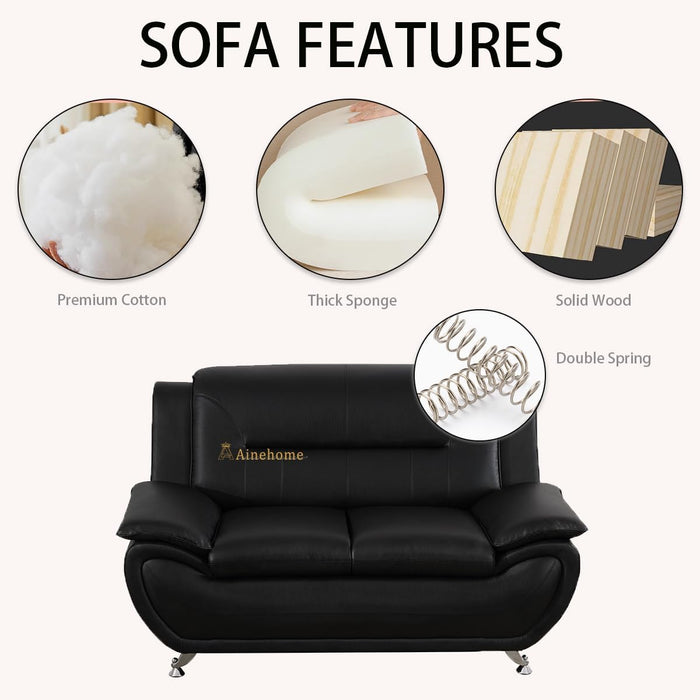 Sectional Sofa Sets, Living Room Furniture Sets Modern Faux Leather Sofa Couch 5-Seat Sofa for Living Room(A-Black, Sofa+Loveseat)