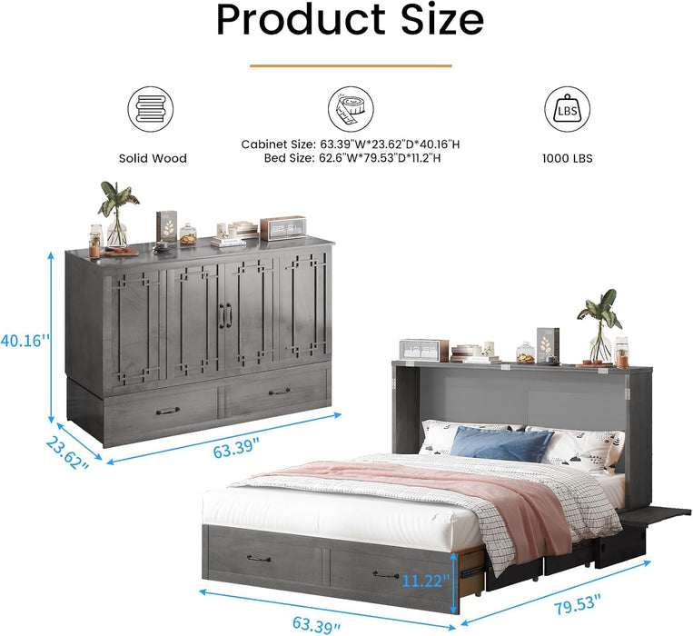 Queen Murphy Cabinet Bed With HiddenStorage Drawer