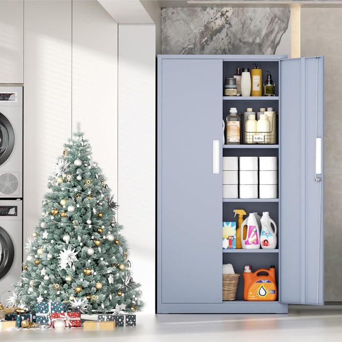 63-Inch-Tall Cement Gray Pantry Cabinet Kitchen Storage