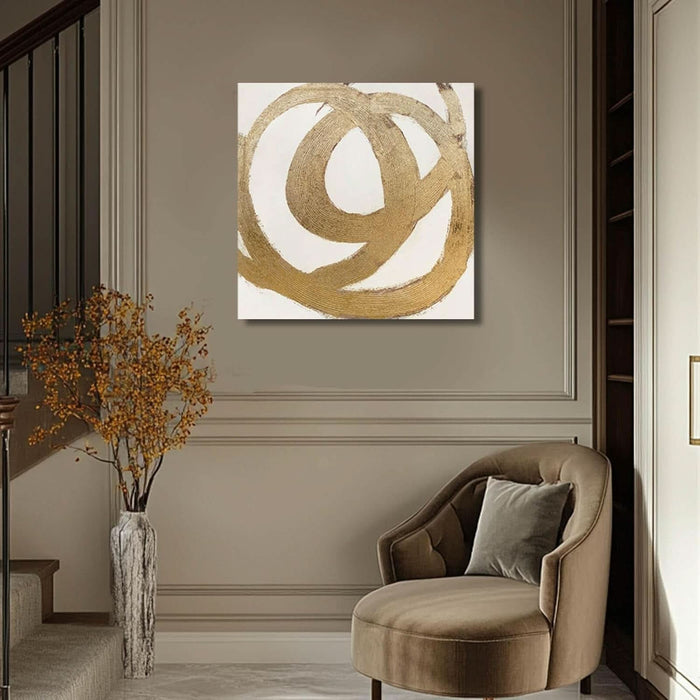 Contemporary Neutral Artwork Line Wall Hangings Decor Gold Wall Paintings 28"X28" Decoration for Bedroom Wall Office Decor