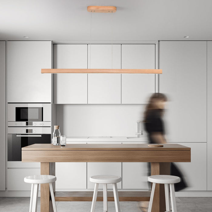 39 Inches Natural Wood Dimmable PendantLight Fixture