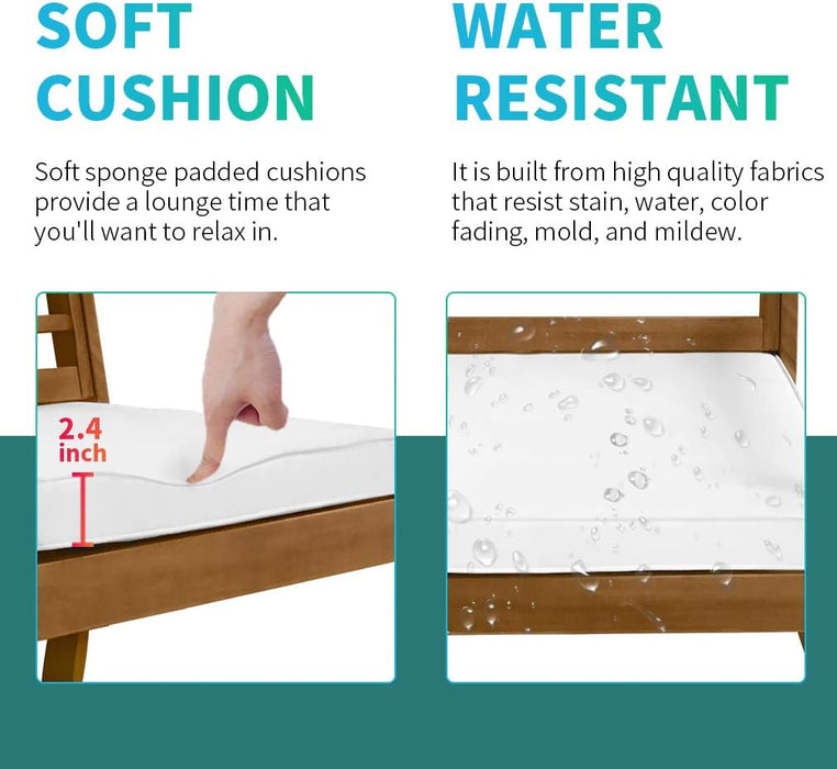 3-Piece Acacia Wood Patio Bistro Set Patio Furniture Outdoor Chat Conversation Table Chair Set Outdoor Wood Chat Set with Water Resistant Cushions and Coffee Table Chairs for Beach Backyard Garden