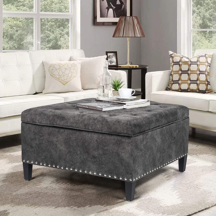 30" Large Square Storage Ottoman Bench,Tufted Upholstered Coffee Table,Oversized Ottoman with Storage for Living Room Bedroom