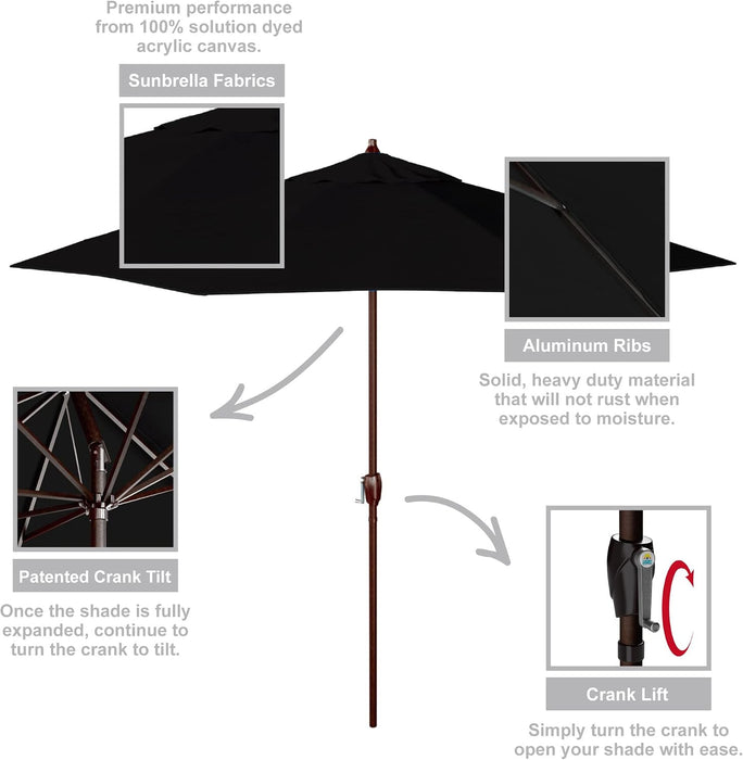 12-Year Protection 9-Ft Outdoor Patio Umbrella, Sunbrella Fade-Resistant Acrylic Fabric, Auto Tilt and Crank, Heavy-Duty Aluminum Frame/ Reinforced Ribs, Bronze Pole, Black