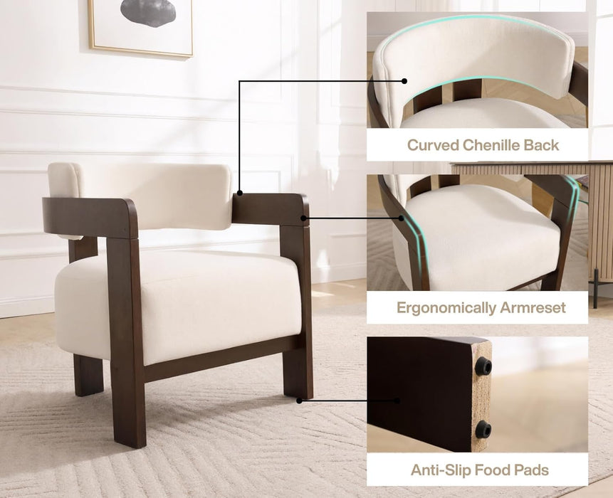 Barrel Accent Chairs Set of 2 Modern Comfy Living Room Chairs with Wooden Legs Mid Century Upholstered Lounge Reading Armchairs for Bedroom/Indoor Reading Nook/Corner/Office, White