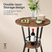 round Bar Table, 2-Tier Counter Height Pub Table with Wine Glass Holder, Industrial Cocktail Table, for Small Space, Tavern, Living Room, Dining Room, Patio, Rustic Brown and Black BF62BT01G1