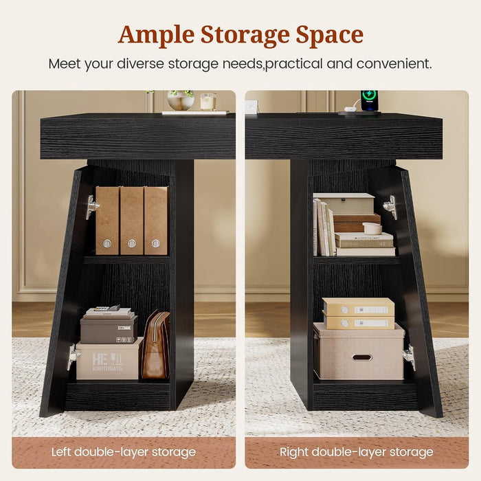 55.9" Executive Desk with Storage & Power Outlets, Home Office Desk