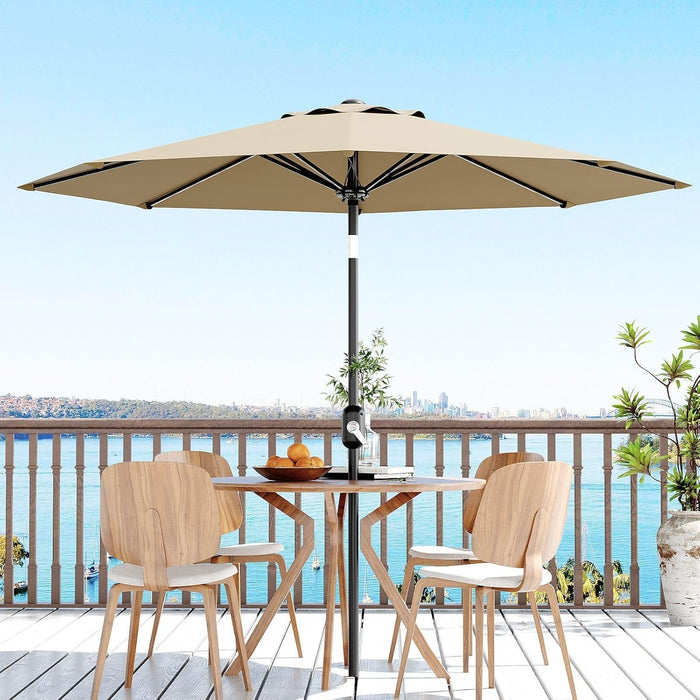 9FT Patio Umbrella 8 Sturdy Ribs Outdoor Table Umbrella, Tan