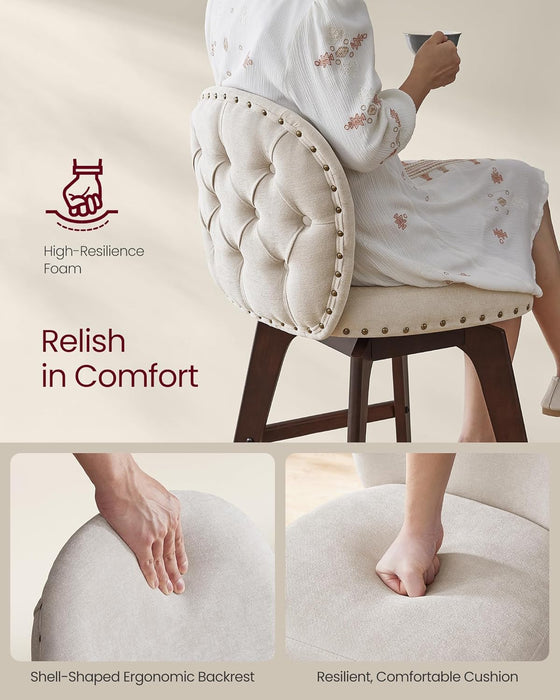 Bar Stools Set of 2, Swivel Counter Height Bar Stools with Back and Wood Legs, Chenille Fabric Upholstered Barstools, 26.2-Inch Tall Counter Barstools for Kitchen Island, Cappuccino Beige