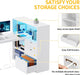 L Shaped Desk with Drawers, 55" Corner Computer Desk with Bookshelf & Power Outlets & LED Lights, Home Office Desk with Storage Shelves, White