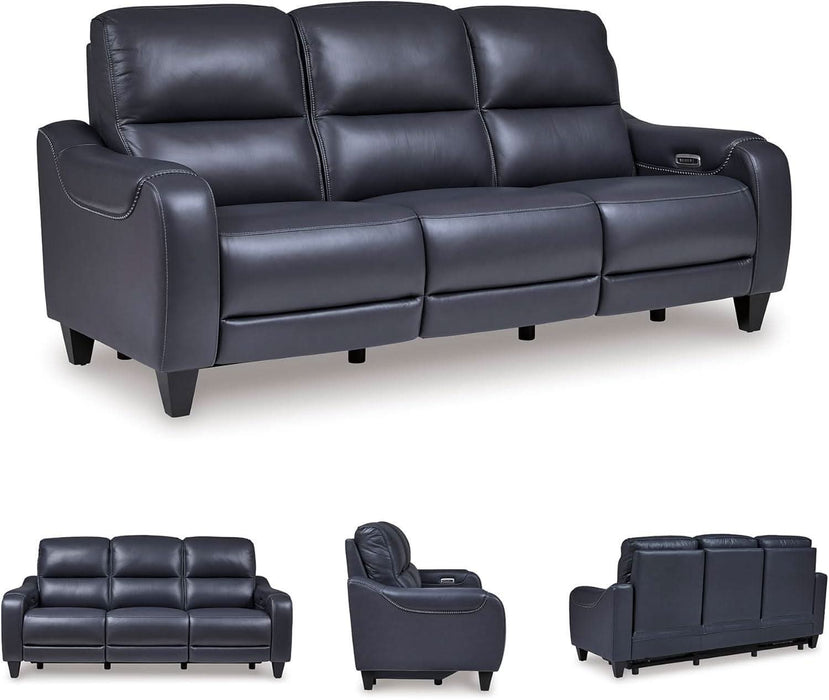 Mercomatic Contemporary Leather Match Wall Hugger Power Reclining Sofa with Adjustable Headrest and USB Ports, Blue