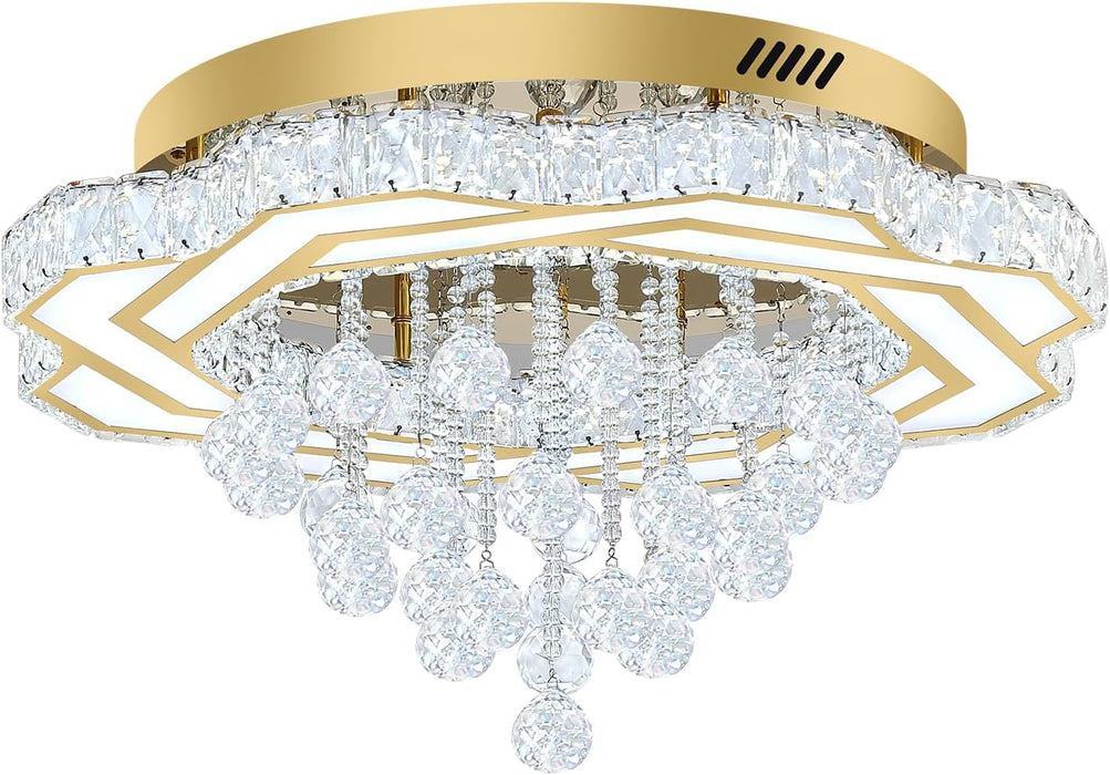 Gold Crystal Chandelier 24 Inch Dimmable Illumination