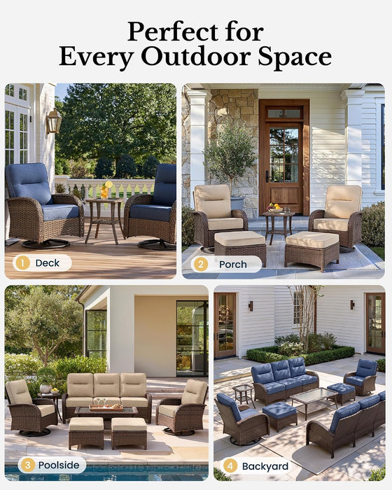 3-Piece Swivel Chairs Patio Furniture Set with 6" Thick Cushions