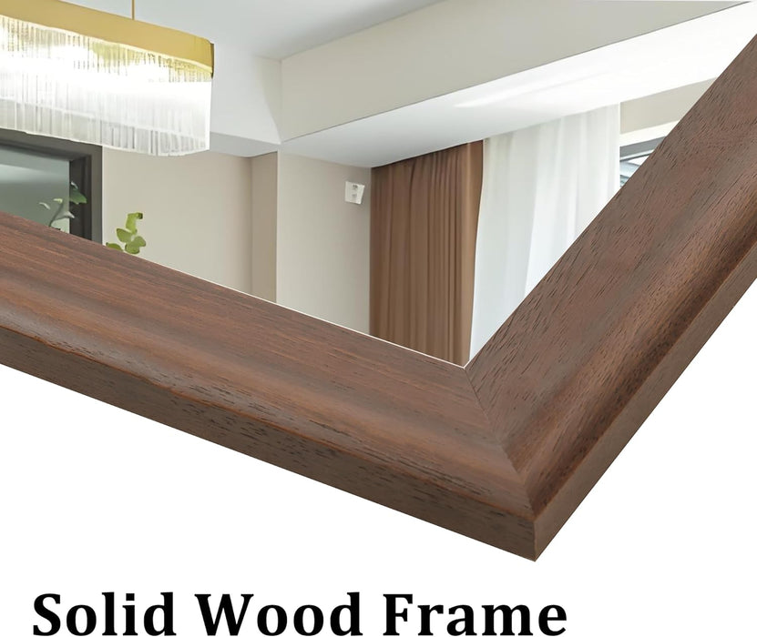 30 X 40 Inch Rustic Bathroom Mirror for Wall over Sink, Farmhouse Wood Framed Dark Brown Wooden Rectangle Mirrors for Living Room, Horizontal/Vertical Hanging
