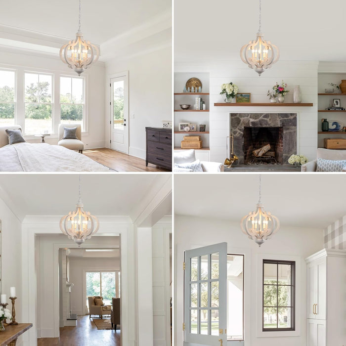 White Farmhouse Chandelier Five Light Pendant Fixture
