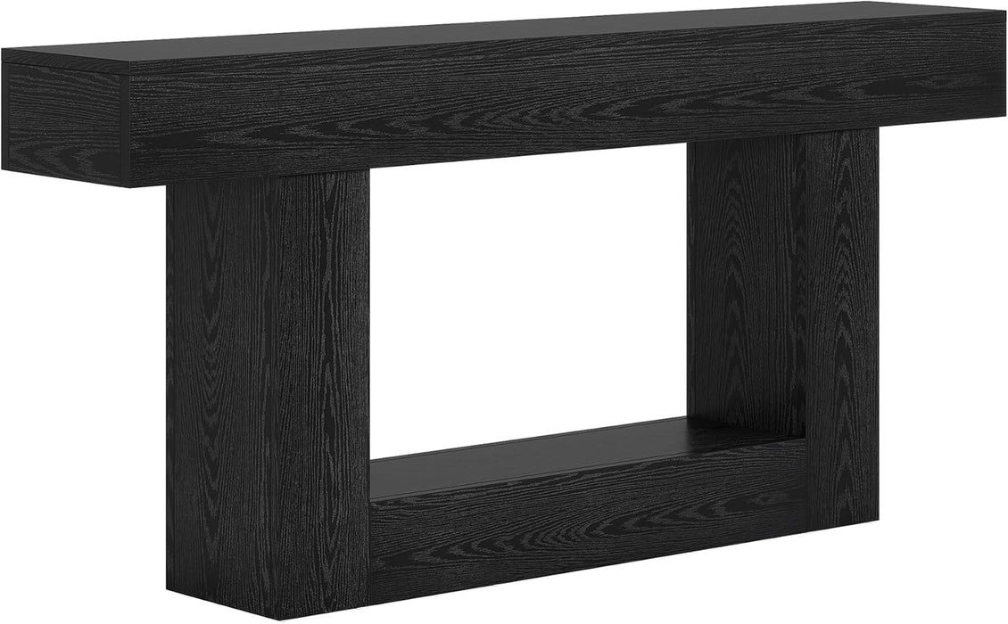 63" Console Table, Farmhouse 2-Tier Entryway Table with U-Shaped Base, Narrow Long Wood Sofa Table behind Couch Table for Living Room, Hallway, Foyer, Black