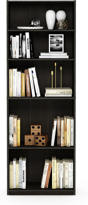 Tall BookshelfUnit Five Tier Black Espresso Bookcase